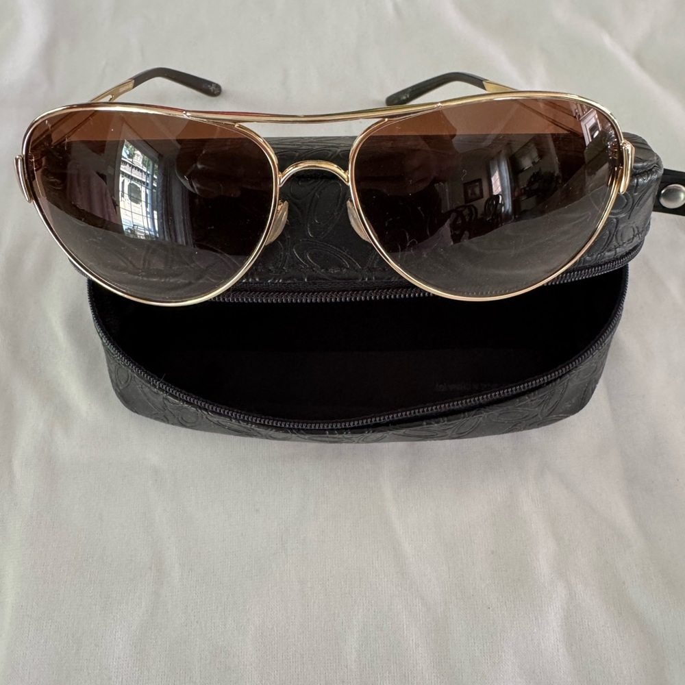 Gold Oakley Feedback Aviator Sunglasses with Black Case